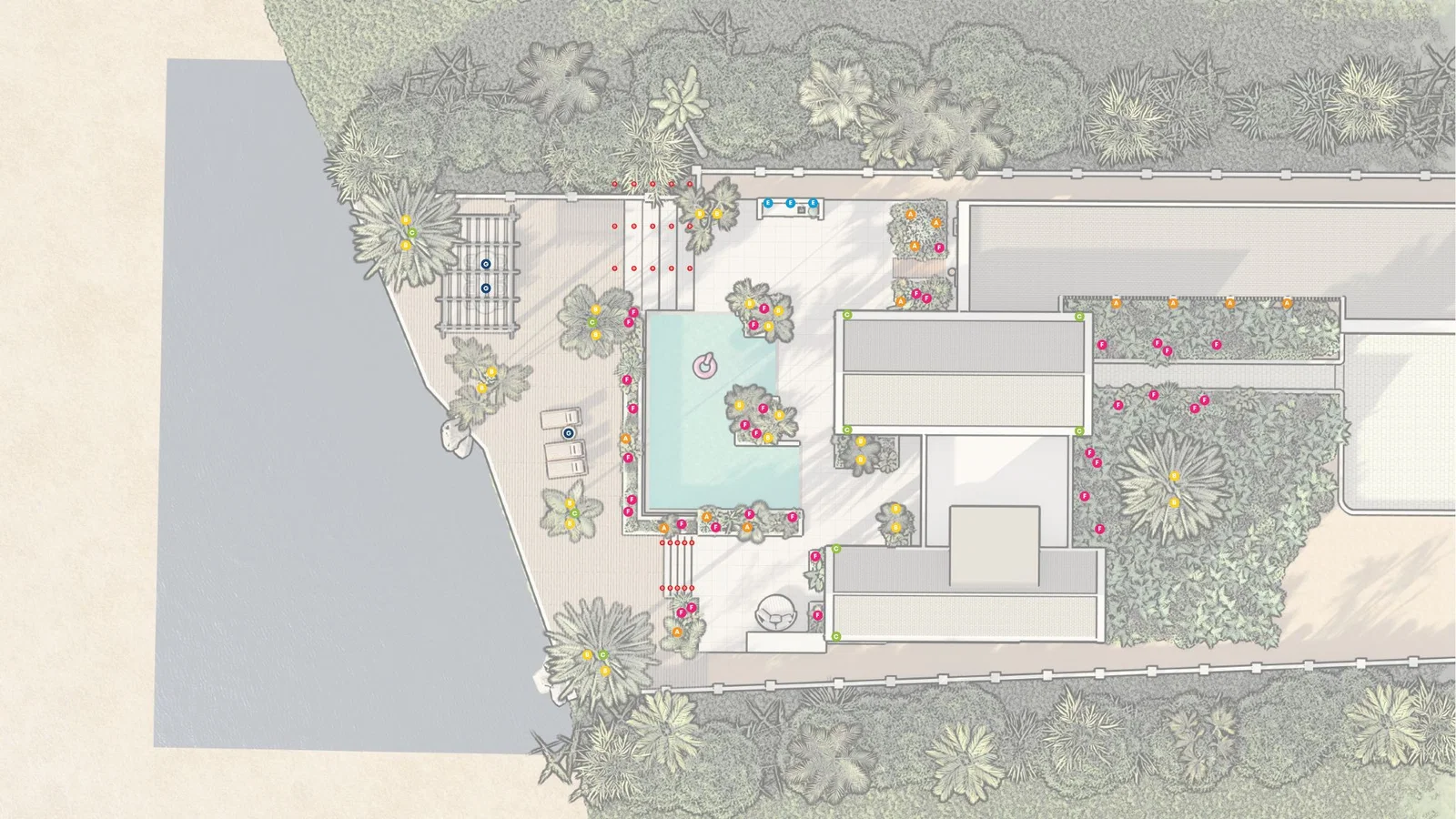 Armaturen ingetekend op een in-lite tuinplattegrond