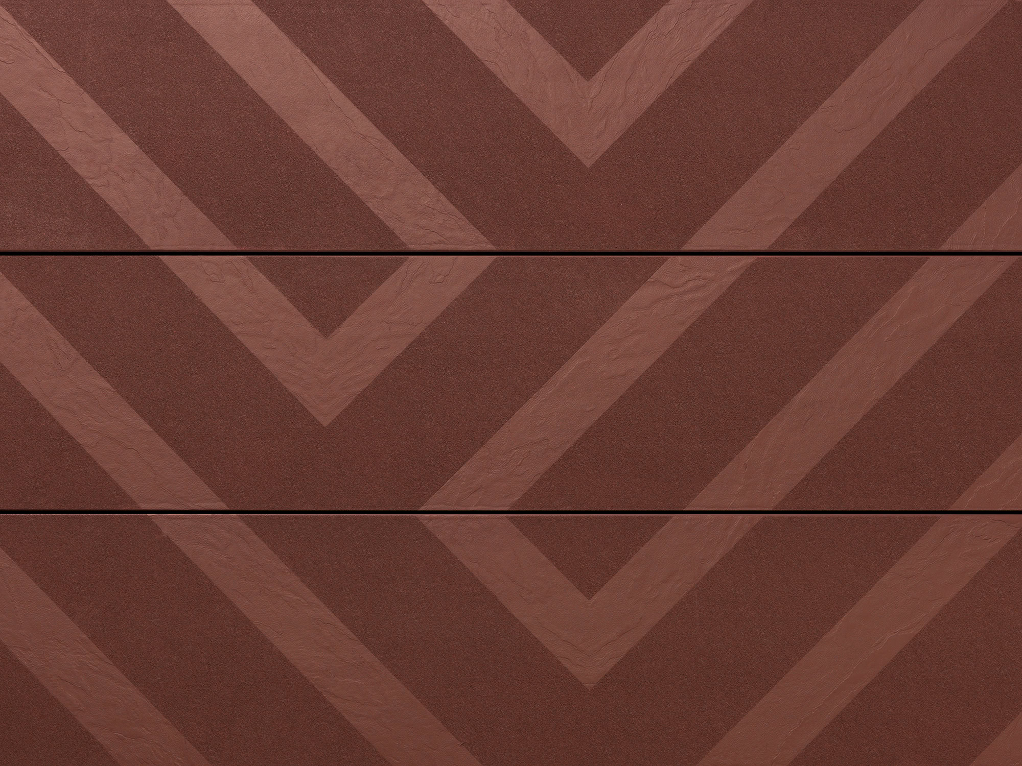 Millboard Modello Linear in Jarrah: detail van het geometrische patroon over drie plankdelen