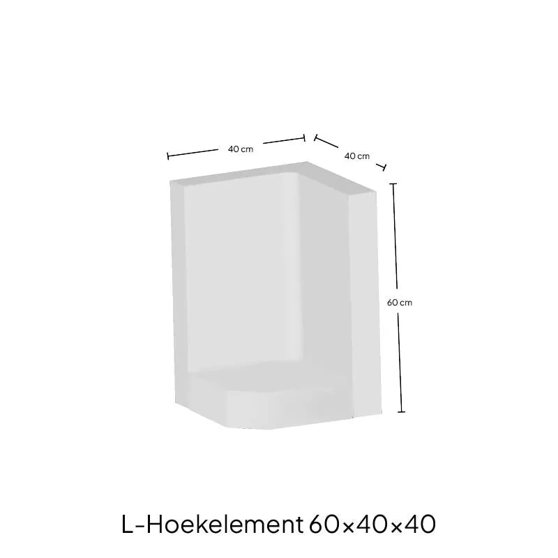 H) Hoek L-elementx8 40x60x40cm Grijs