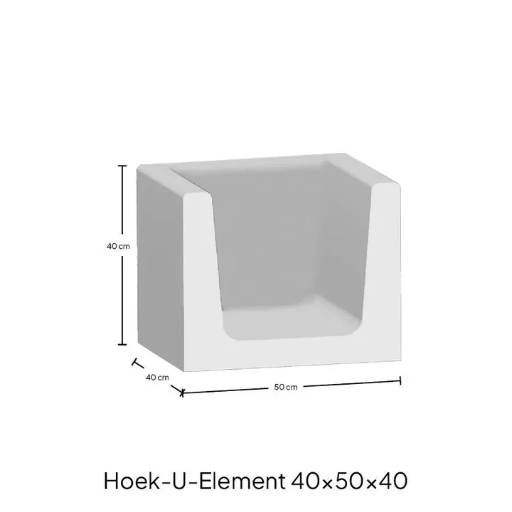 H) Hoek U-element 40x40x50cm Grijs